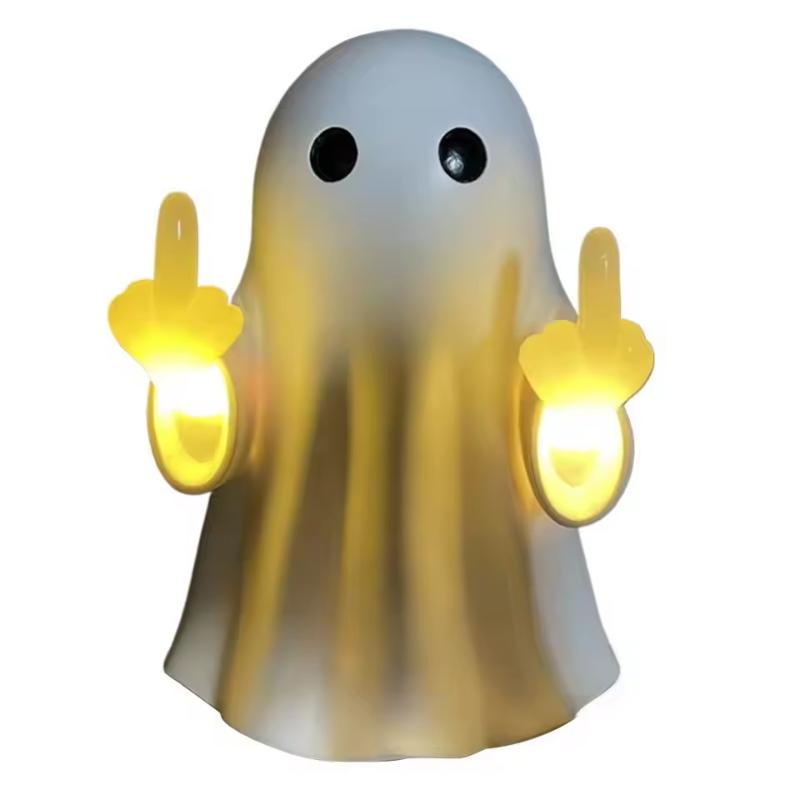 3D Middle Finger Cute Ghost Night Light Halloween Resin Ghost Figurines Funny Cute For Home Prank Gifts 2025 Halloween Ornament