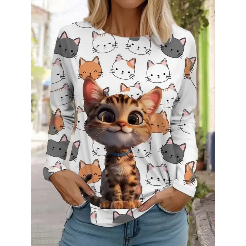 Women's Creative Printed Long-sleeved T-shirt, Breathable, Soft and Comfortable, Suitable for Casual Wear All Year Round