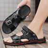 Men Flats Sandals Black Leather Slippers Outdoor Summer Roman Sandals Beach Shoes Plus Size