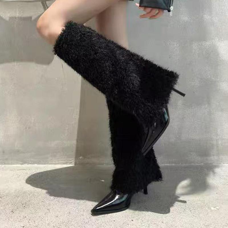 

Fur Women High Boots Pointed Toe High Heels Luxury Shoes Warm Woman Snow Boots 2025 Designer Sexy Elegant Botas De Mujer 40