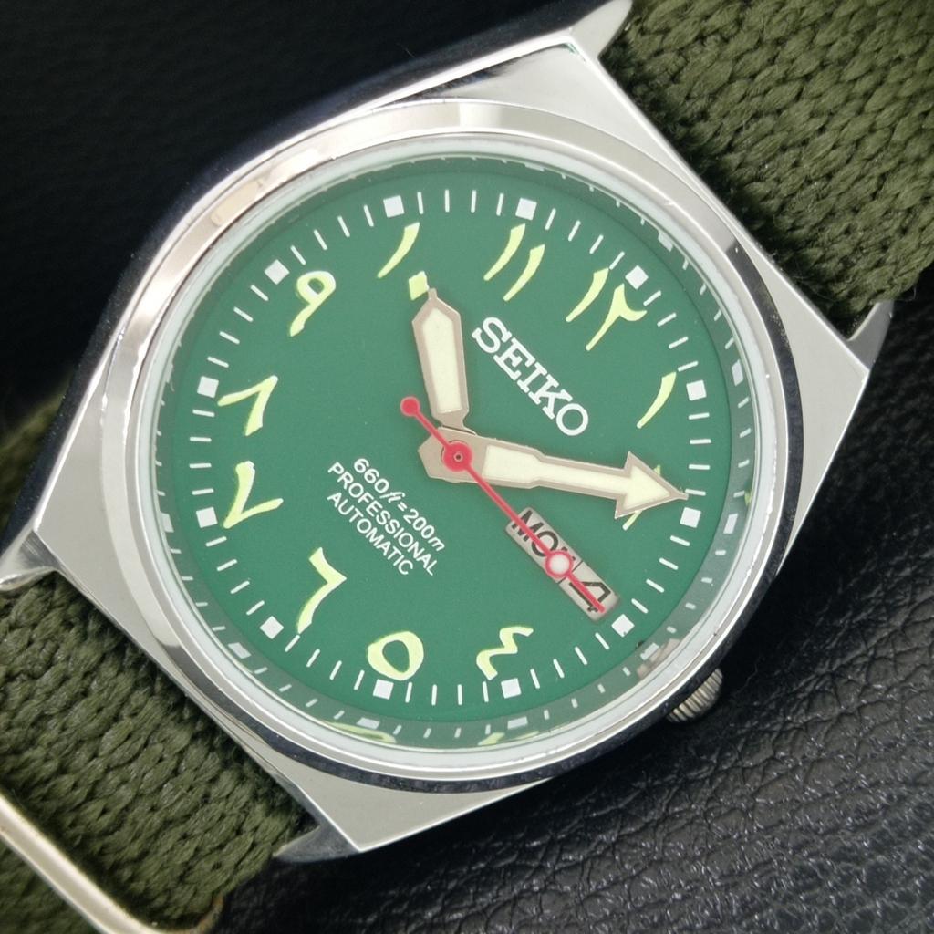 

VINTAGE REFURBISHED SEIKO AUTOMATIC 6309A JAPAN MENS GREEN DIAL WATCH a442688-1