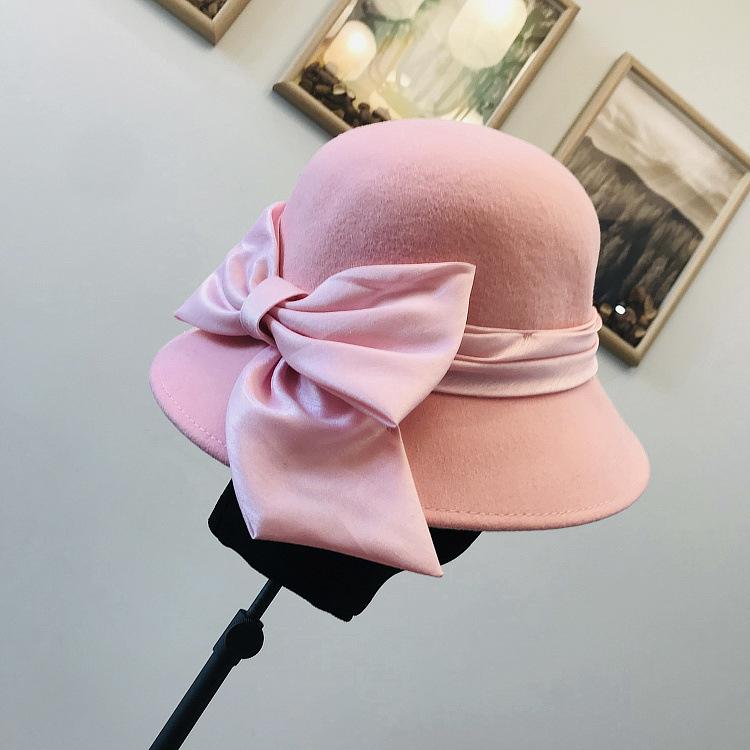 Autumn Winter 100% Wool Hat Bell Hat Women's French Elegant Retro Hepburn Autumn and Winter Celebrity Pearl Wool Felt Bucket Hat
