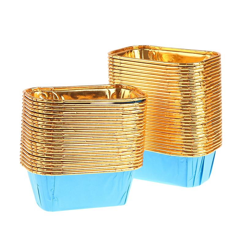 

50шт прямоугольный алюминиевый фольгированный оловянный бумажный стаканчик для выпечки, коробка для десерта, коробка для торта 11.2*6.5*4cm синий