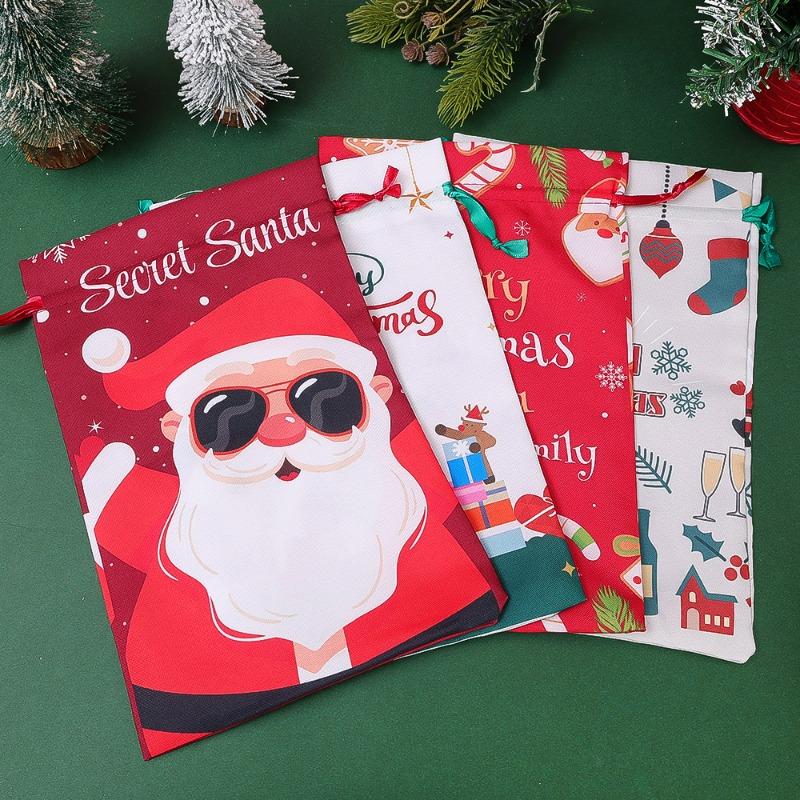 Christmas Drawstring Bags Cartoon Santa Claus Candy Snakcs Gifts Bag Xmas Navidad Party Home Reusable Packaging Pouches Kid Gift