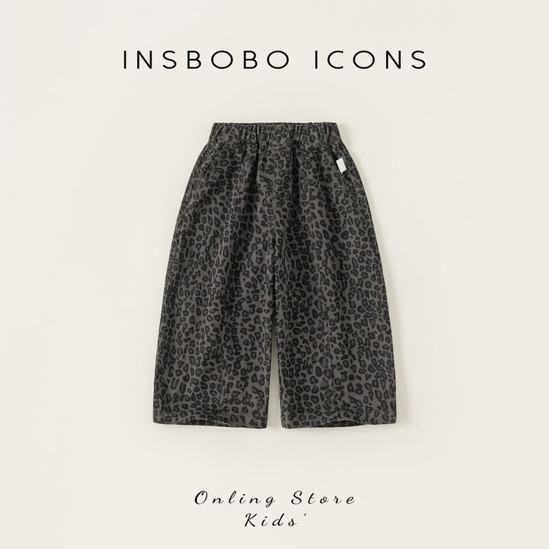 Insbobo Boys Pants 2026 Spring New Style Girls Stylish Straight-Leg Pants Children s Leopard Print Long Pants Spring Fashion Trend Gray Leopard Print 80