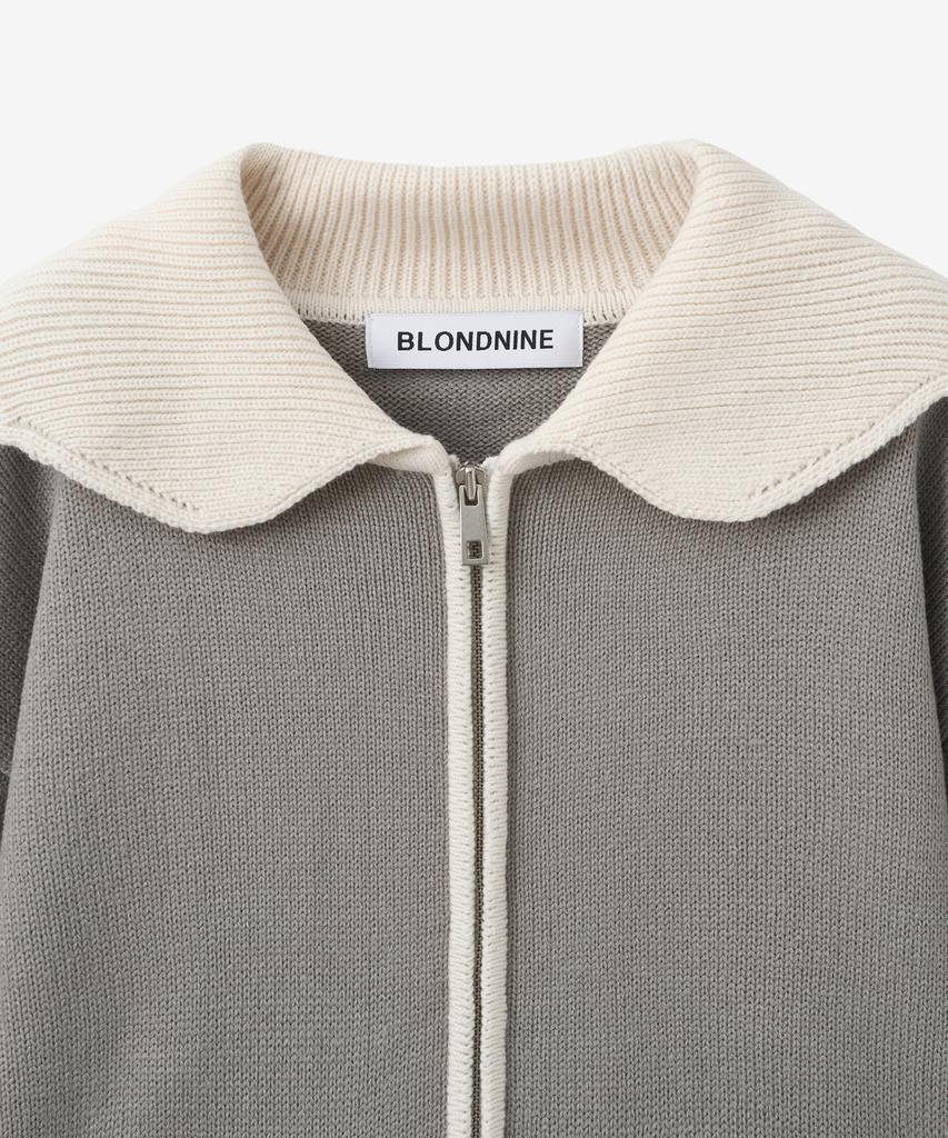 BLOND9 Shawl Collar Coloration Knit Zip-Up_Gray