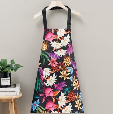 Floral Print Adjustable Neck Strap Kitchen Apron with Front Pocket Durable Cotton Linen Material for Cooking Baking and Crafting Use