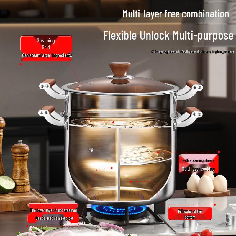 316 Stainless Steel Large Capacity Stock Pot for Stewing, Broiling, and Steaming, Food-Grade and Integrated Molding Design.