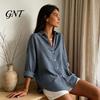 Office Work Tops Women Striped Shirt for Summer Autumn, Button Down Single Loose Fit Shirts Breasted Blouse, Dressy Casual Long Sleeve Collared