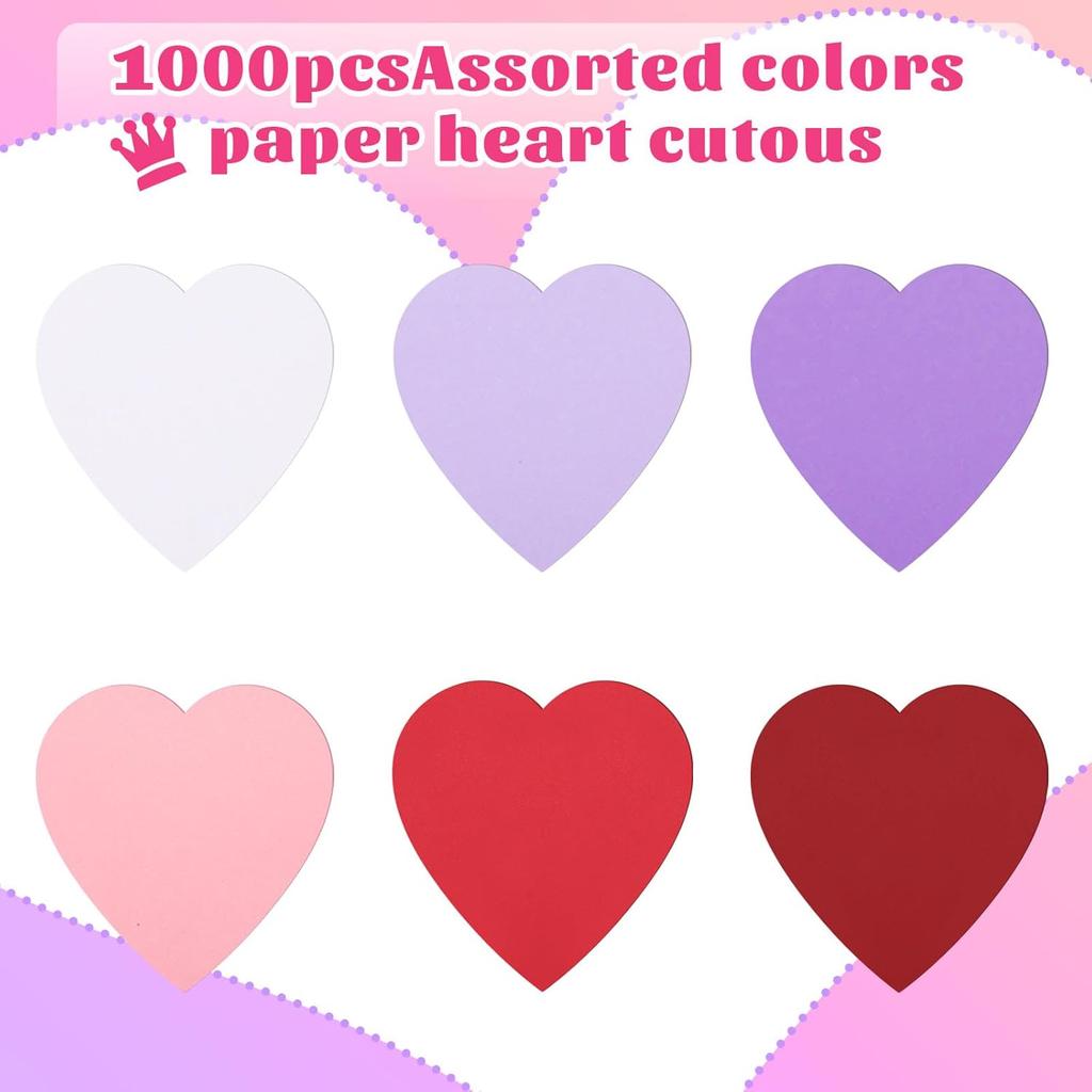 1000 Pcs Valentine's Day Paper 3.9 Inch Heart Cutouts Decorations Heart Shaped Paper Die Cuts for DIY Cards Craft Art Project Bulletin Board