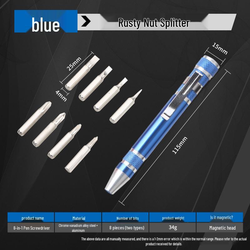 8-in-1 Multi-purpose Aluminum Alloy Screwdriver Pen with Flat & Cross Heads
