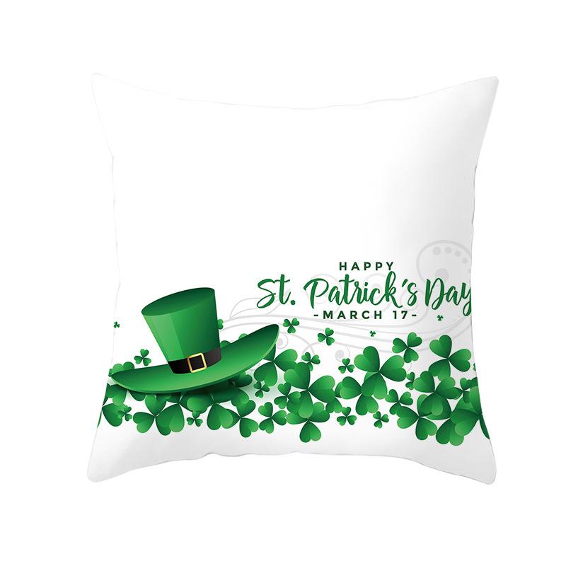 Home St. Patrick's Day Green Peach Velvet Cushion Cover National Day Four-Leaf Clover Cushion Cover