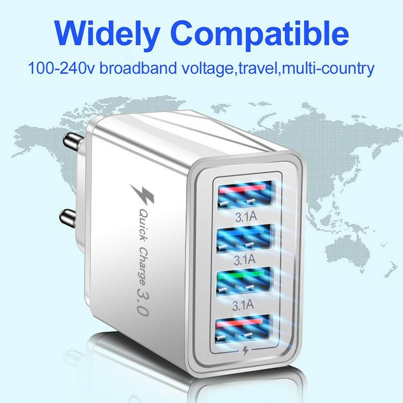 Fast Charging USB Multi-Port Power Adapter, 4-Port Wall Charger for Smartphones and Tablets with Quick Charge 3.0