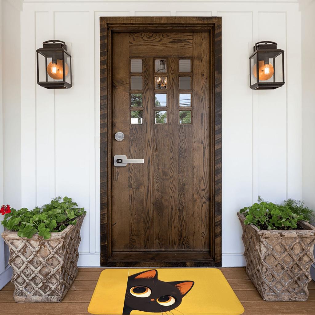 Cute Peeking Black Cats Fashionable Style Door Mat Machine Washable for Bathroom Bedroom Living Room Entrance