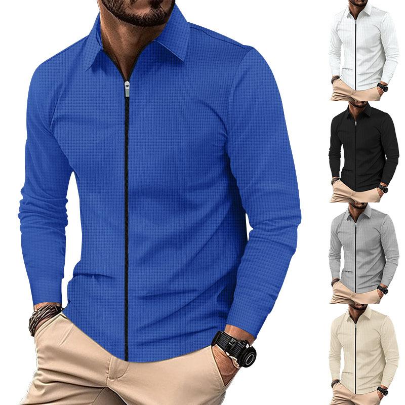 Jacket Cardigan Men's Autumn New Zipper Jacket Casual Men's Long Sleeve Lapel Waffle Jacket