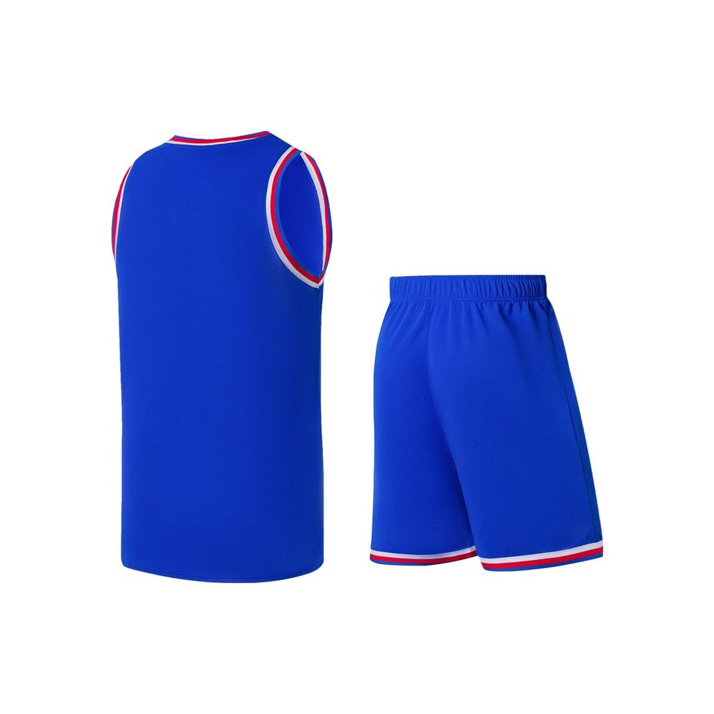 Li Ning Professional Basketball Series Logo Print Striped Round Neck Basketball Vest And Shorts Set Men Sportswear Blue AATS003-11