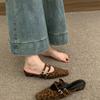 Suede bag head thick heel muller shoes summer half slippers wear cool slippers leopard print slippers half tray