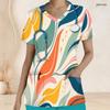 Women Plus Size V Neck Short Sleeve Printed Nurse Scrub Top With Front Pockets