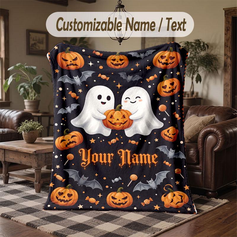 Halloween Theme Throw Blanket Custom Name Text Personalized Blanket Soft Cozy Blanket for Home Sofa Bed