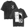 Fit Summer Berserk Stained Leather Washed Vintage Short Sleeve Tshirt Warrior Shirt Retro High Street Loose Cotton Top
