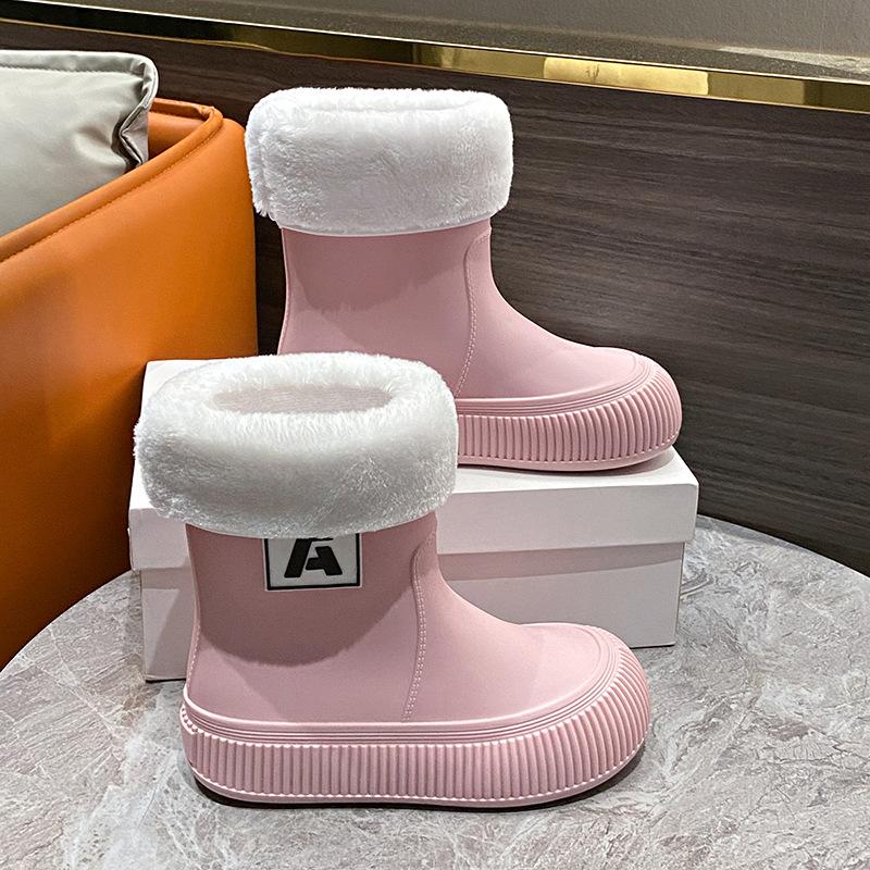 Fashion Winter Mid-tube Beam Mouth Fashion New Women's Rain Boots Fashion Thick Sole Anti Slip Ladies Rain Shoes Outdoor Non-Slip Shoes