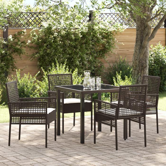VidaXL Ensemble repas jardin 5 pièces avec coussins Marron Poly Rattan 3379871