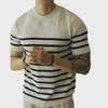 Men's Light-Mature Striped Ice Silk Short-Sleeve Knit Sweater