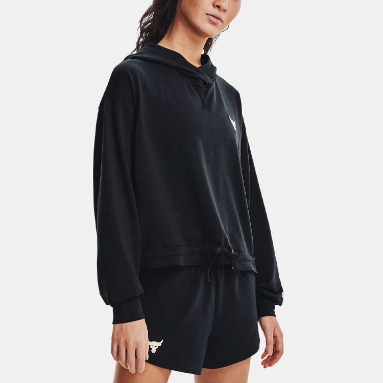Under Armour Project Rock Johnson Training Sports Loose Short Hoodie Women Hoodie Black 1361059-001
