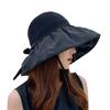 Summer Black Glue Bow Sunshade Hat Women's Hollow Out Straw Hat Uv Protection Large Brim Sunshade Facial Cap Sun Fishing
