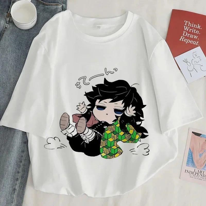Demon Slayer Print T shirt Women Harajuku Aesthetic White Tops Tee Tshirt Japan Anime Ullzang Female TShirt summer black t-shirt