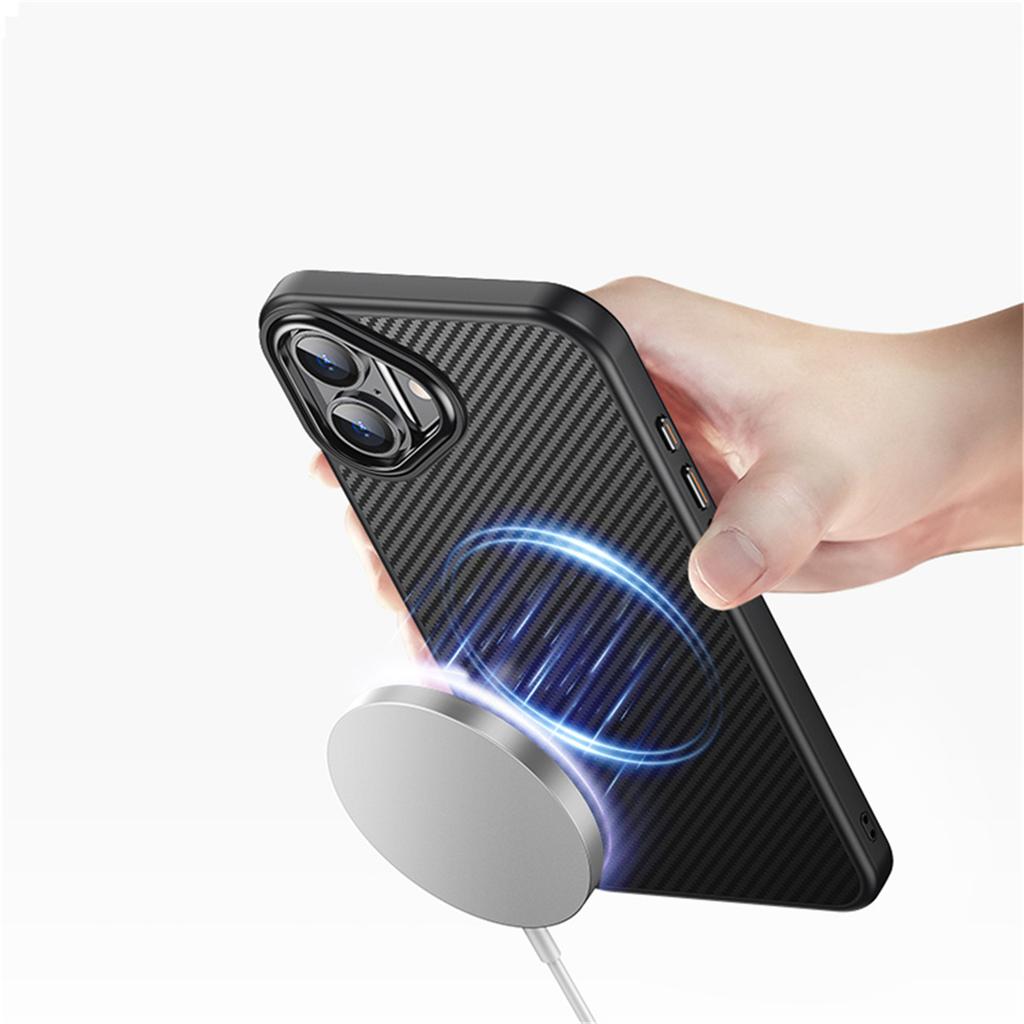 For iPhone 16 Magnetic Case Compatible with MagSafe Carbon Fiber Texture PC + TPU Cover