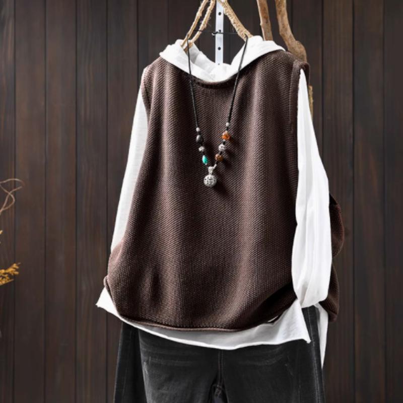 Spring Retro Casual Round Neck Pullover Knitted Vest Women's Loose
