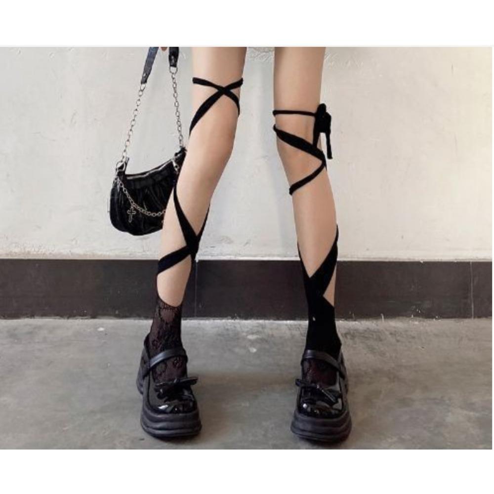 Lolita Socks Female Cute Japanese JK Cross Strap Calf Socks Hot Girl Personality Good Match Medium Tube Split Toe Socks