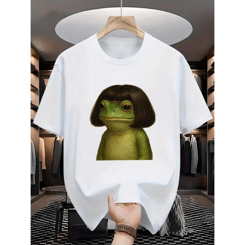 Dames Wit Katoenen T-shirt Elegante Kikker in Zwart Tutu Print Korte Mouw Casual Humor Grafisch T-shirt