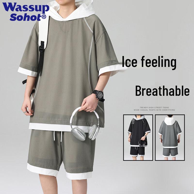 

Wassup Sohot Men s Summer Textured Hooded Short Set 4XL