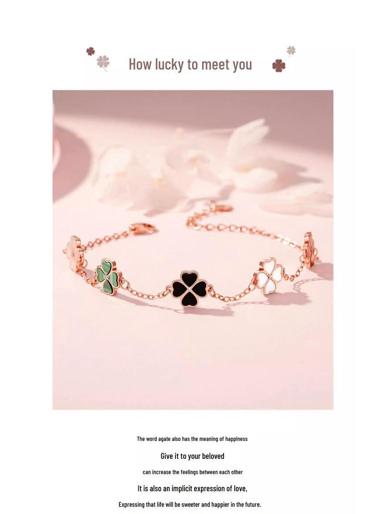 Elegant Four-Leaf Clover Bracelet: Natural Agate & Mother-of-Pearl – Perfect Valentine's or Birthday Gift for Her