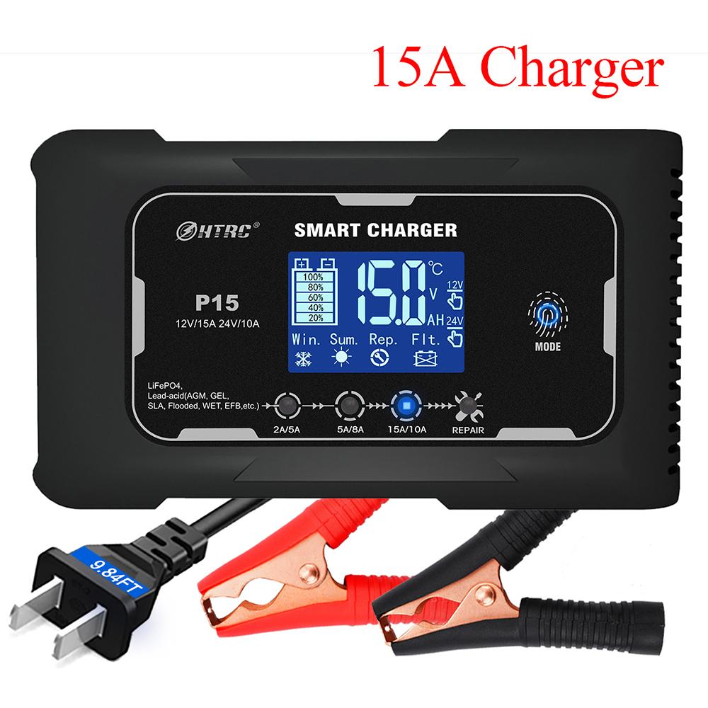P15 12V-24V 35A/25A/20A/15A/10A Car Battery Charger LCD Automatic Pulse Repair Charge for Lifepo4 AGM Lead-Acid Lithium Batteri