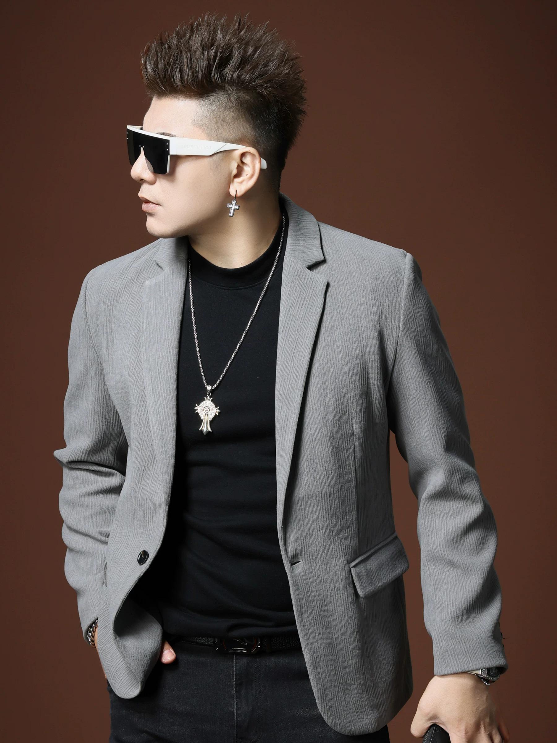 European-Style High-End Suit Jacket for Men 2025 New Autumn Gray Casual Single-Breasted Jacket Men s Casual Suit M белый