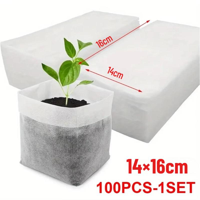 100PCS-1SET Biodegradable Seed Nursery Bags, Non-Woven Plants GrowBags, Fabric Seedling Pots Plants Pouch, Home Garden Supply