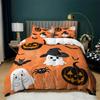 Cartoon Pumpkin Duvet Cover Gothic Halloween Skull Bedding Set Polyester Lantern Ghost Comforter Cover King For Boys Girls Decor