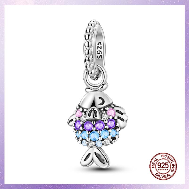 Purple Charms Copper Fit Original Pendant Bracelet Butterfly Glass Heart Feather Clip Charm Dangle Luminous Bead Diy Jewelry