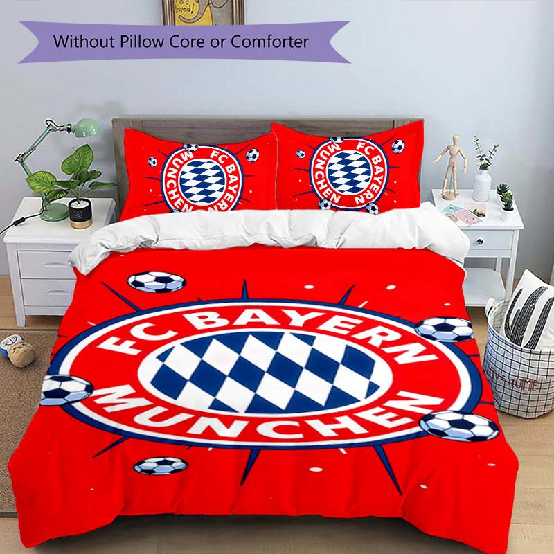 Set di biancheria da letto con motivo logo FC Bayern Monaco da 3 pezzi, set copripiumino include copripiumino e federe, decorazione perfetta per la camera da letto in ogni stagione e regalo