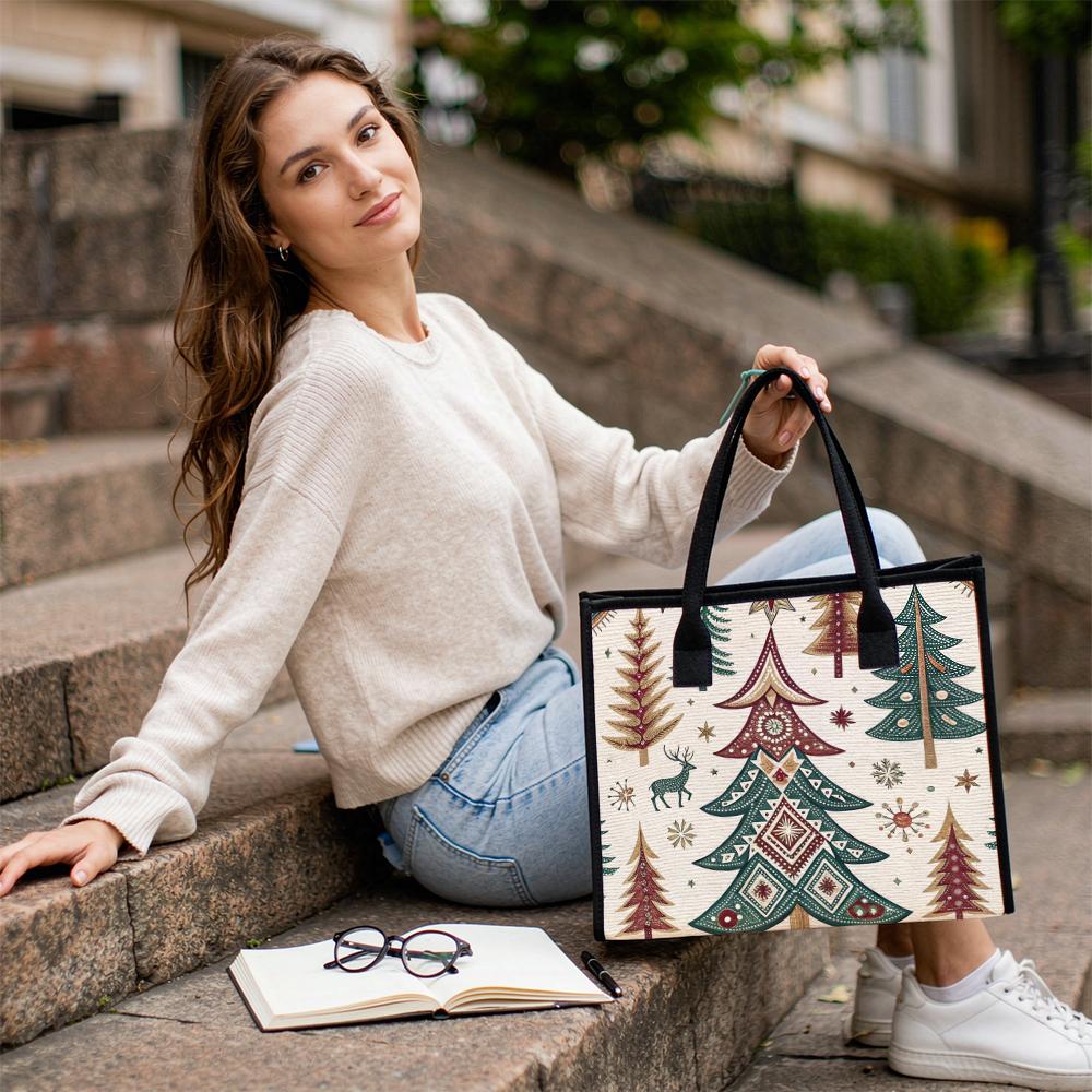 Christmas Tree Print Large Tote Bag Fashion Casual Large Capacity Shoulder Handbag for Daily Use