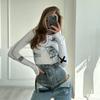 Women European American Style Printed Crew Neck Long Sleeve Slim Fit Casual Bodysuit
