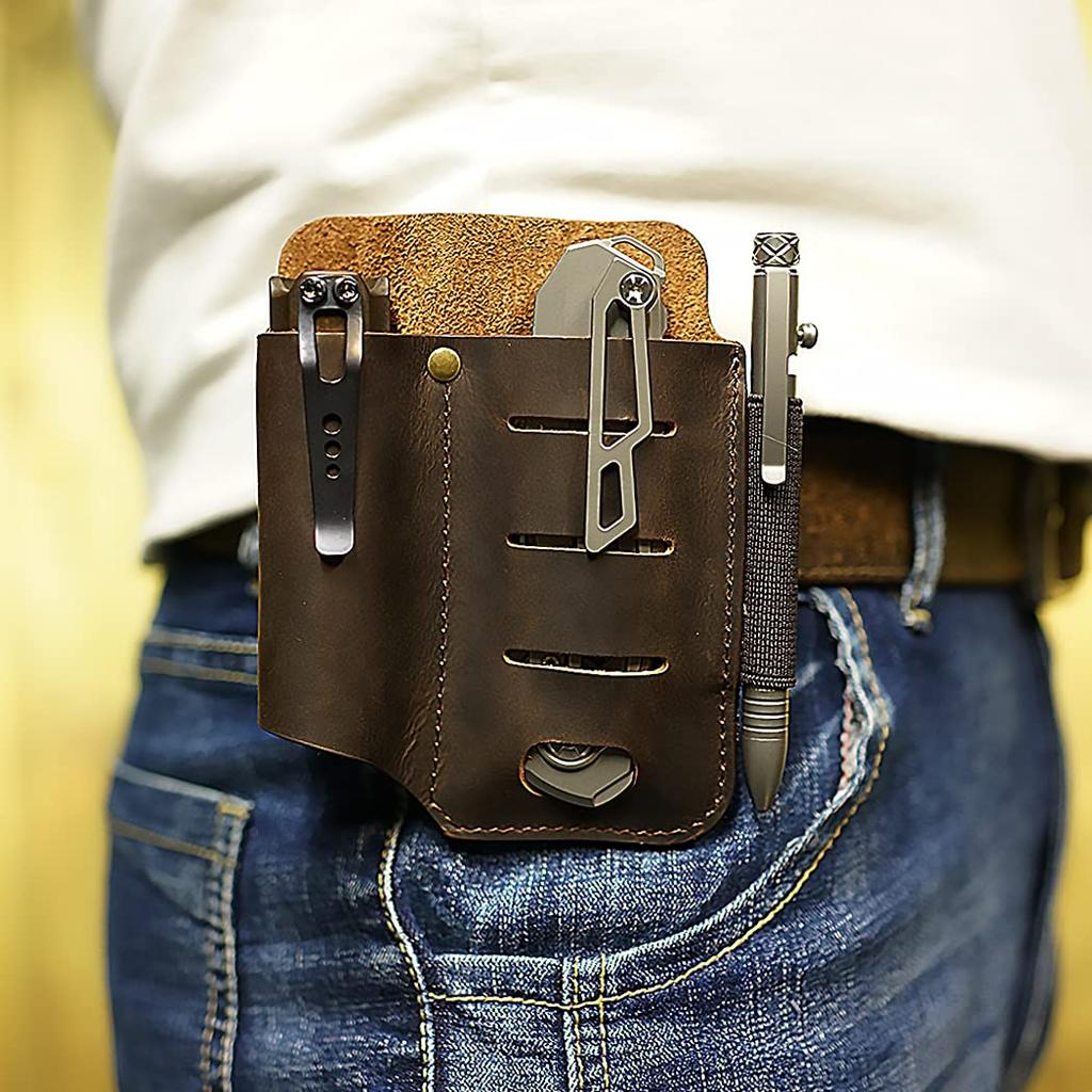 VIPERADE PJ15 EDC Leather Flashlight Knife Pen Knife Organizer with Pocket Clip Sheath, Holster/Pocket Sheath/Tactical Sheath/Leatherman Multi-Tool