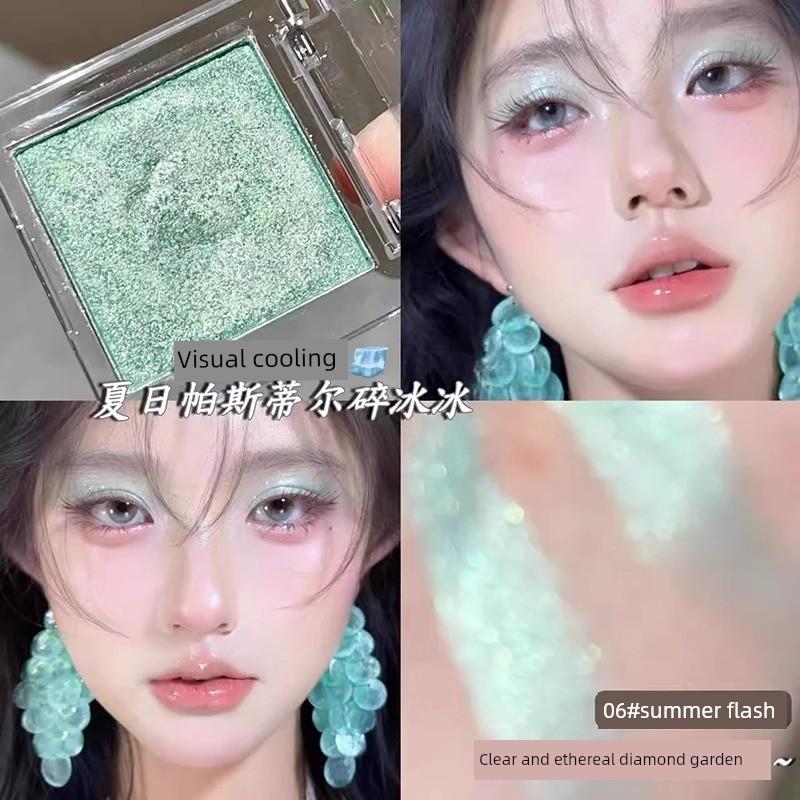 Summer Green Apple Green! Monochrome Eye Shadow Plate Mint Green Pearl Thin and Glittering Flash Diamond In the Debris Eye Makeup Niche Style Cheap