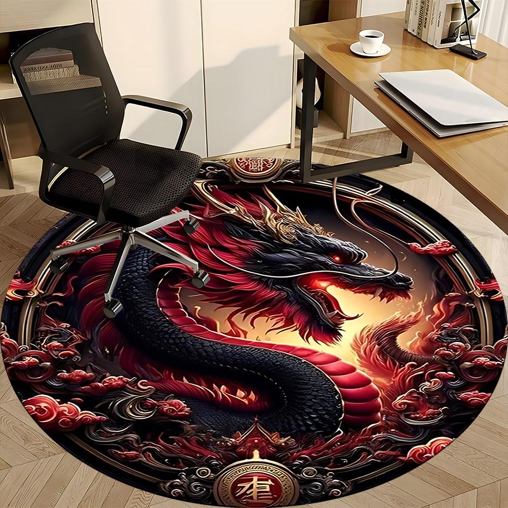 1pc Dragon Phoenix Office Round Area Rug, Under Office Chairs Bedroom Living Room Home Decor, Room Deco, Available in Various Sizes