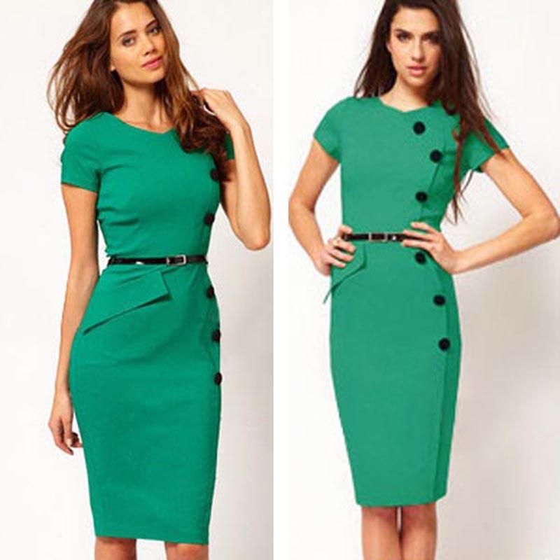 

Элегантное женское модное платье с коротким рукавом на пуговицах в винтажном стиле для офиса и повседневной носки зелёный