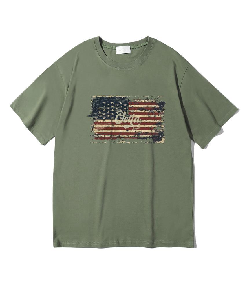 Oeta Crack Flag Double Cotton Oversized Short Sleeve T-Shirt Ots26019(8 Colors) (B Type)