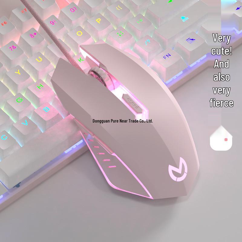 Cherry Blossom Pink Silent Wired Mouse for Women's Home Office and Gaming
